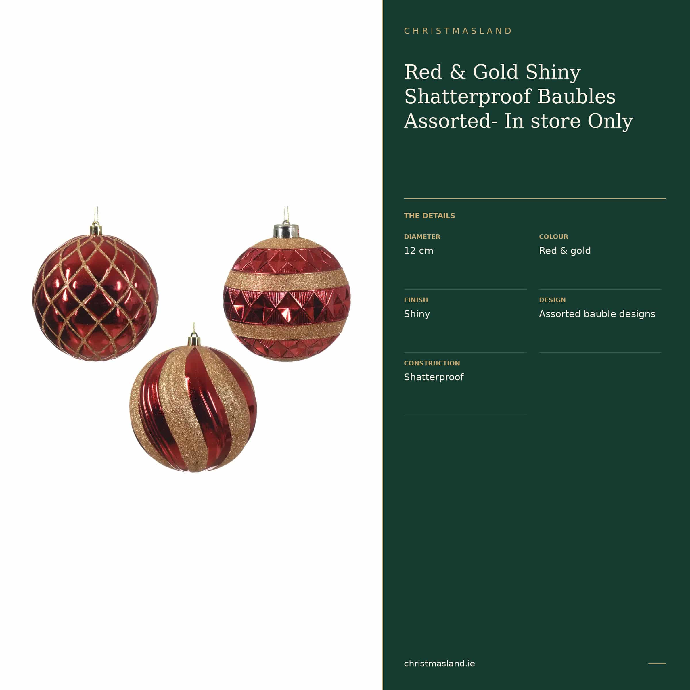 Red & Gold Shiny Shatterproof Baubles Assorted- In store Only - Image 4