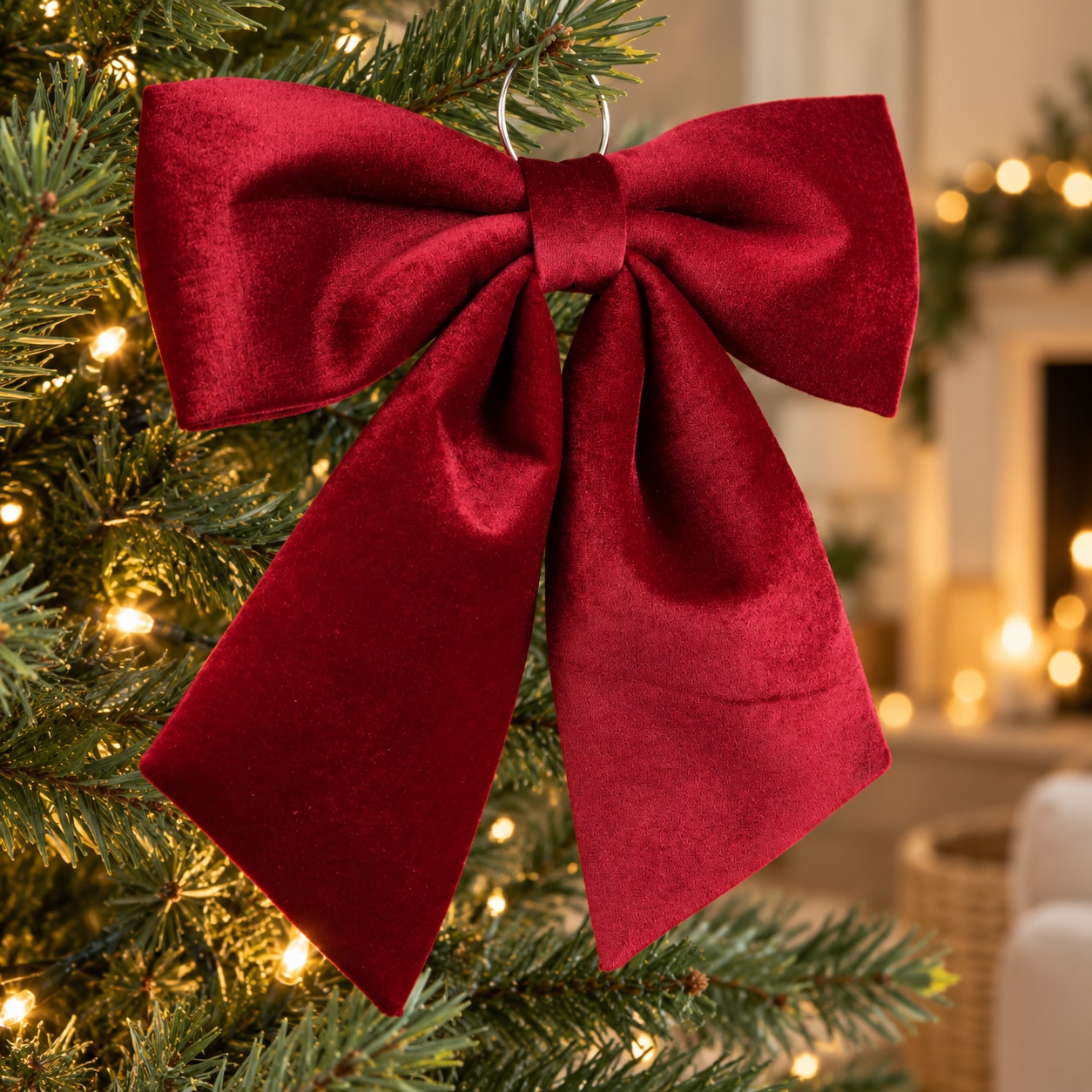 Red Polyester Christmas Bow with Hanger - 3 Sizes - Image 2