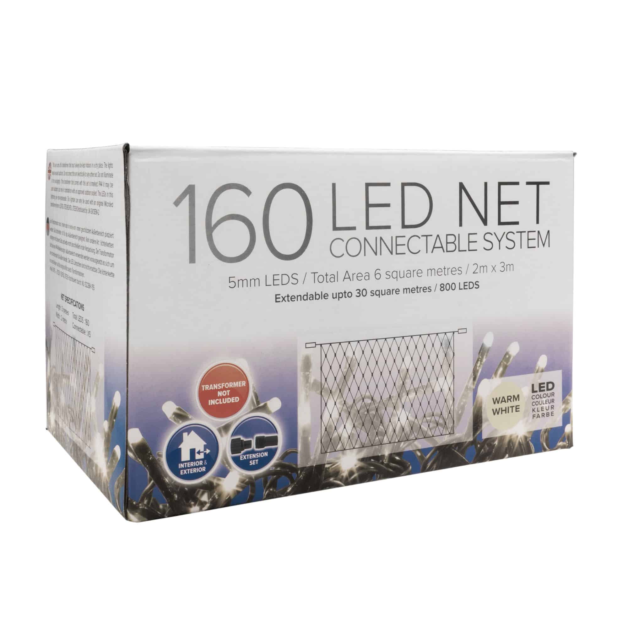 160 Warm White LED Connectable Net Lights – 3 × 2 m, Green Cable - Image 4